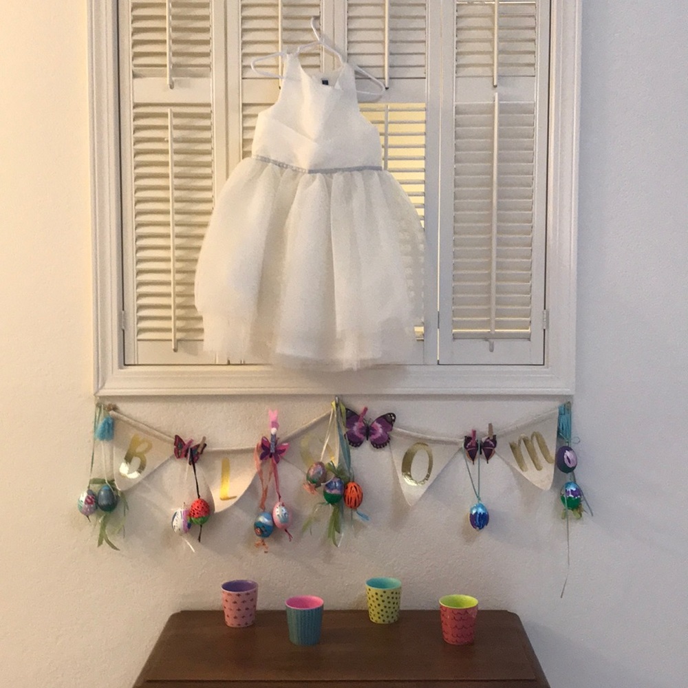 Ivory & silver Easter, flower girl/Holiday dress.